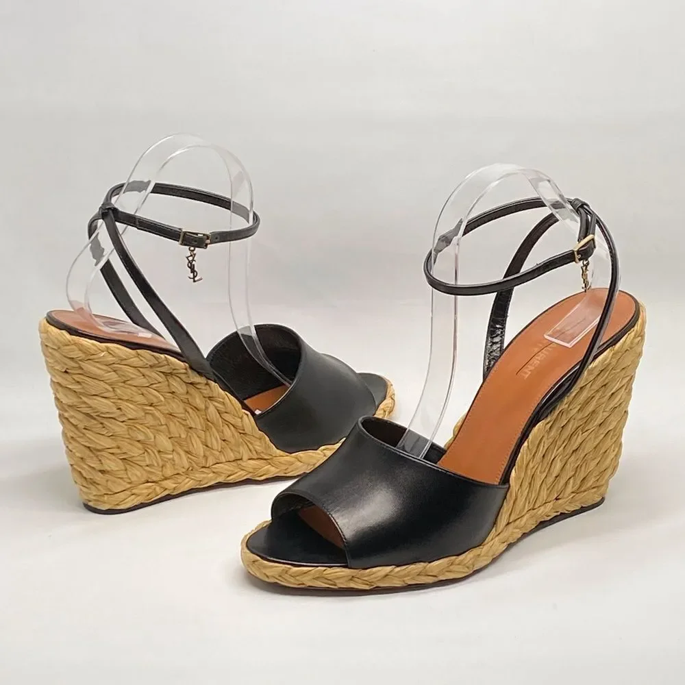 Saint Laurent Paloma 95 leather espadrille wedge sandals size 42 - Picture 10 of 16